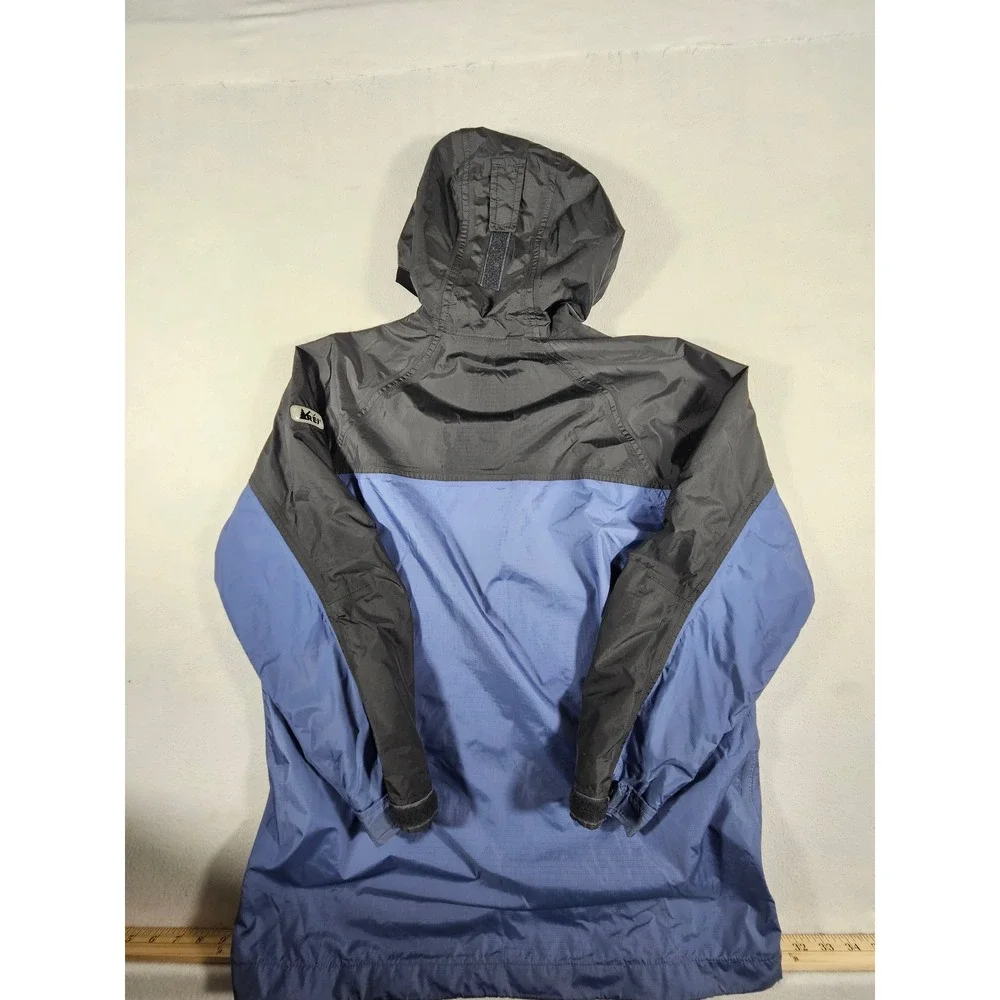 REI Junior Kids Large 12/14 Hooded Windbreaker Jacket Blue Gray Ripstop Nylon